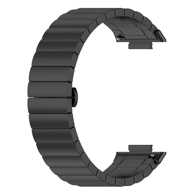 Black one-bead metal stainless steel watch band, side view with connector links