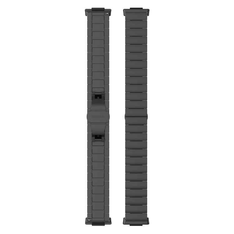 Black one-bead metal stainless steel watch band, pair of straps shown flat