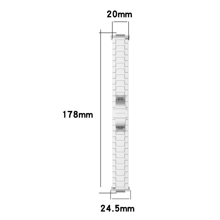 Silver metal watch band dimensions diagram: 20mm width, 178mm length, 24.5mm height
