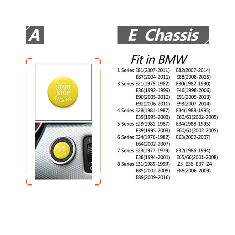 Yellow engine start/stop button shown with fitment graphic