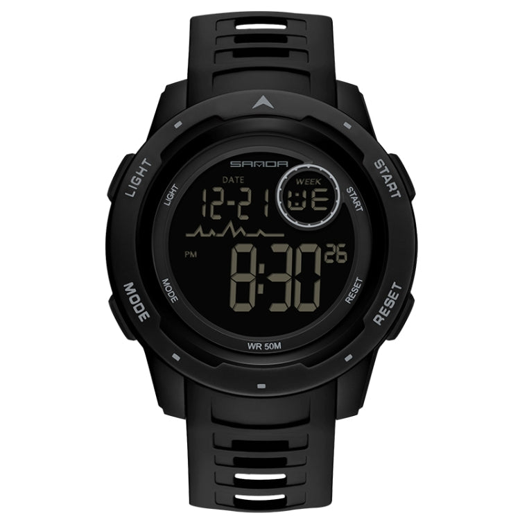 Black dual-display luminous waterproof digital watch with rubber strap.
