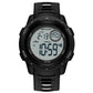Black dual-display luminous waterproof digital watch with glowing time display.