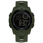 Army green dual-display luminous waterproof digital watch with rubber strap.