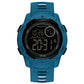 Blue dual-display luminous waterproof digital watch with rubber strap.