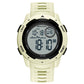 Khaki dual-display luminous waterproof digital watch with rubber strap.