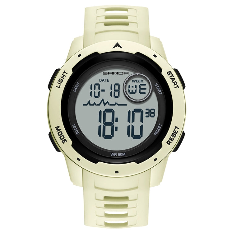 Khaki dual-display luminous waterproof digital watch with rubber strap.