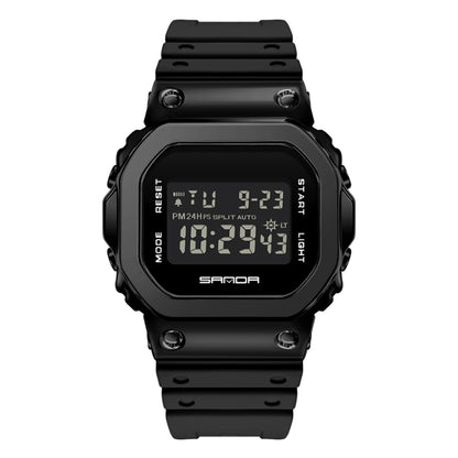 Black digital dual-display sport watch with luminous screen and rugged bezel