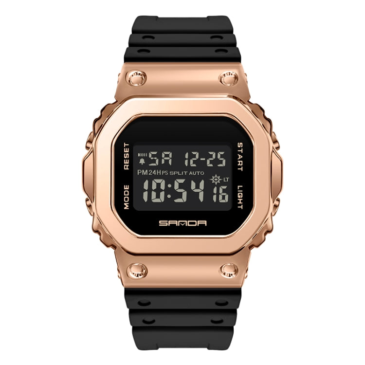 Black rose gold digital dual-display sport watch with luminous screen and bezel