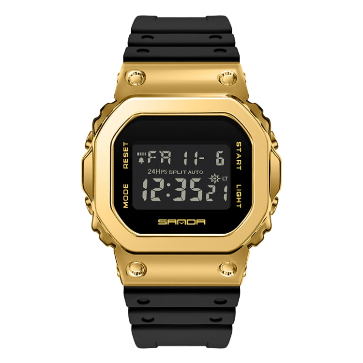 Gold digital dual-display sport watch with luminous screen and textured case