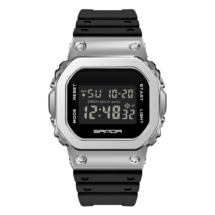 Silver-toned digital dual-display sport watch with luminous screen and bezel