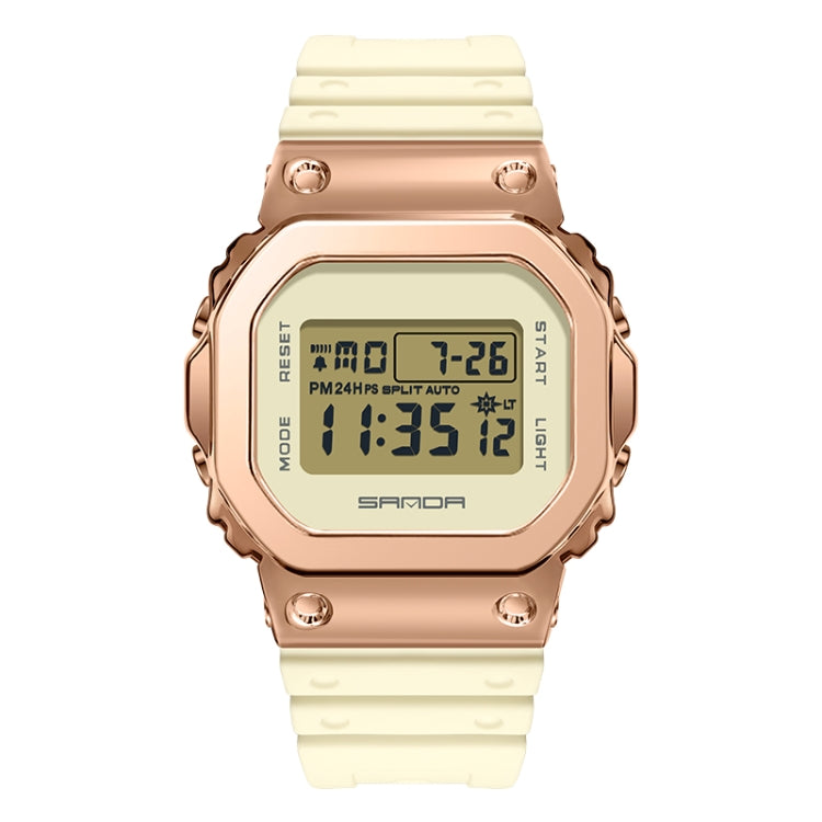 Champagne rose gold digital dual-display sport watch with luminous screen