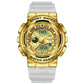 Gold-tone dual display sport watch with clear TPU strap, waterproof design