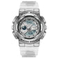 Silver-tone dual display sport watch with clear TPU strap, waterproof design