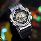 White dual display sport watch with black strap, chrome bezel, waterproof design