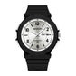 Black-and-white waterproof electronic watch with dual calendar, silicone strap, 50 m water resist.