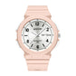 Cherry pink waterproof electronic watch with dual calendar, silicone strap, 50 m water resist.