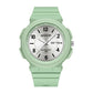Matcha green waterproof electronic watch with dual calendar, silicone strap, 50 m water resist.