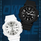 Pair of waterproof electronic watches: black and white TPU straps with dual-calendar dials