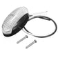 Oval LED side marker light with clear lens, black base, wire leads, and mounting screws.
