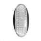 Oval clear-lens LED side marker light with black rim and textured LED array lens.
