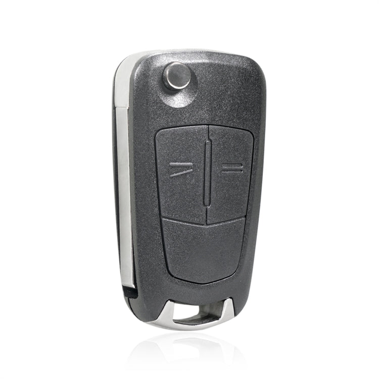 Foldable car key case shell, dark gray with 2-button layout and metal key blade exposed