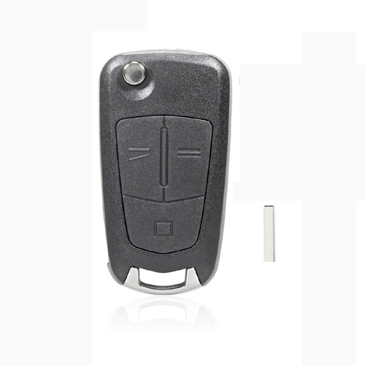 Foldable car key case shell, dark gray with 2-button layout, metal blade and screw hole top