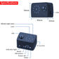 MD20 mini camcorder diagram showing front lens, indicator light, PIR sensor, USB, and TF slot