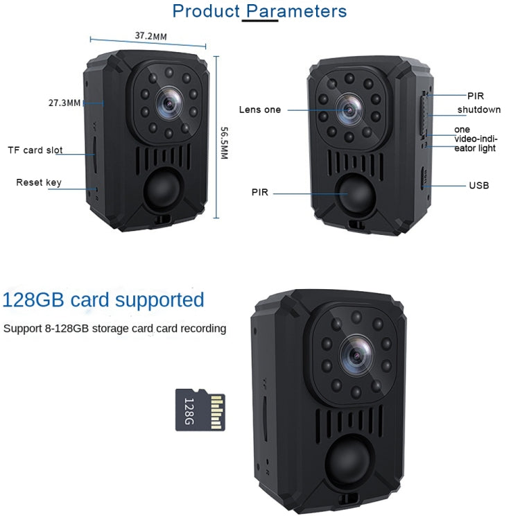 Mini camcorder micro action camera showing front lens, side ports, and compact body