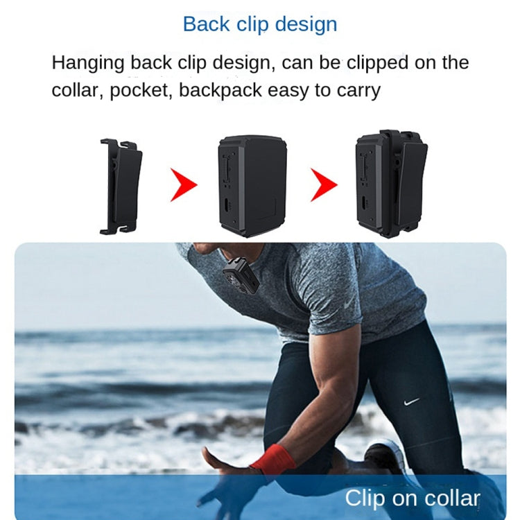 Mini camcorder back clip design with hanging clip for collar or pocket mounting