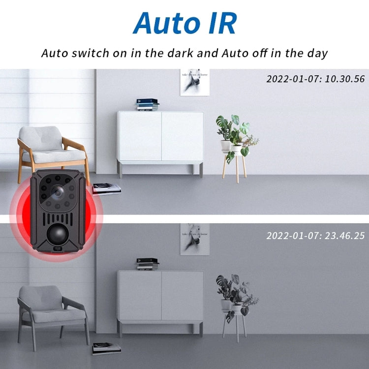 Mini auto IR camcorder in dark and light scenes with front IR sensor