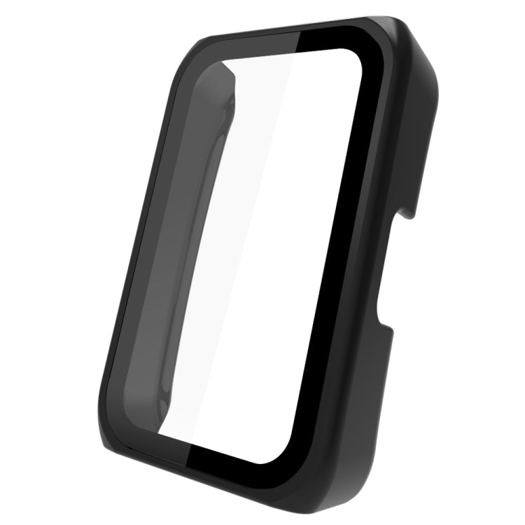 Black protective watch case with clear screen window, side view