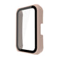Pink protective watch case with clear screen window, fully enclosed design