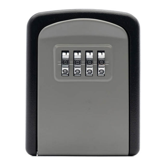 Black 4-digit key storage box with four-number combination dials on the front panel