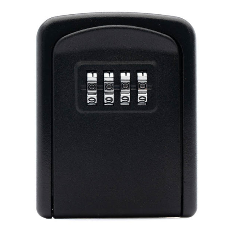 Dark key storage box with four-number combination dials on the front panel