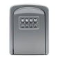 Silver key storage box with four-number combination dials on the front panel