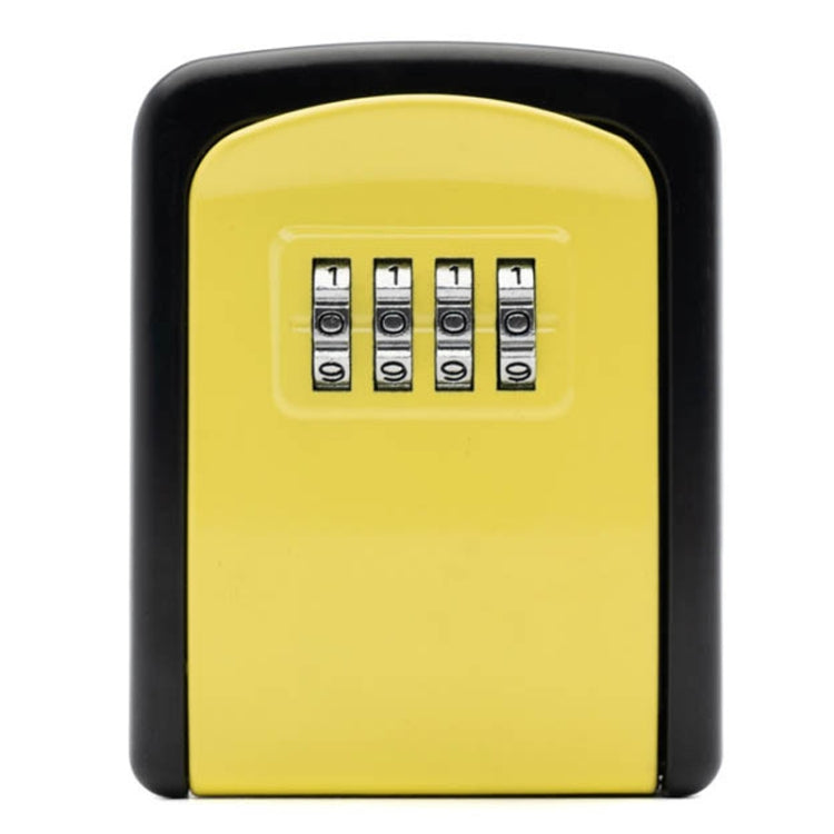 Yellow key storage box with four-number combination dials on the front panel