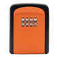 Orange key storage box with four-number combination dials on the front panel