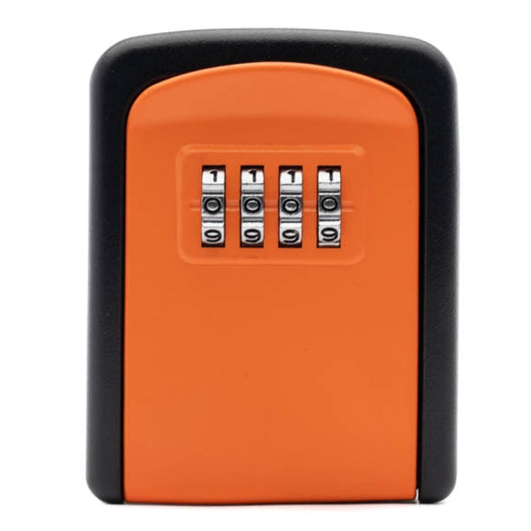 Orange key storage box with four-number combination dials on the front panel