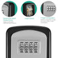 Black key storage box front with four-digit combination dial panel