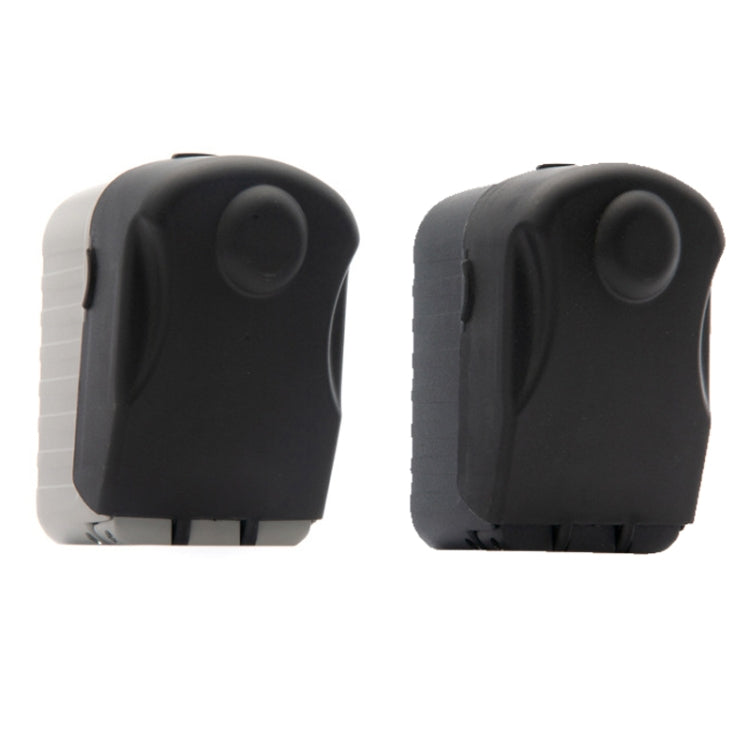 Pair of black key storage boxes, side view showing rounded cover and lock housing