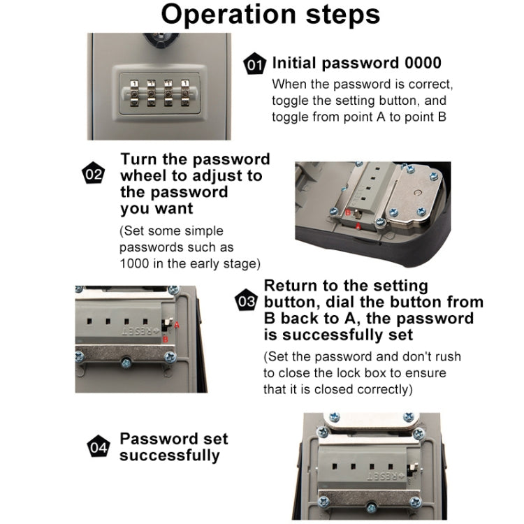 Key storage box interior with combination keypad and mounting screws