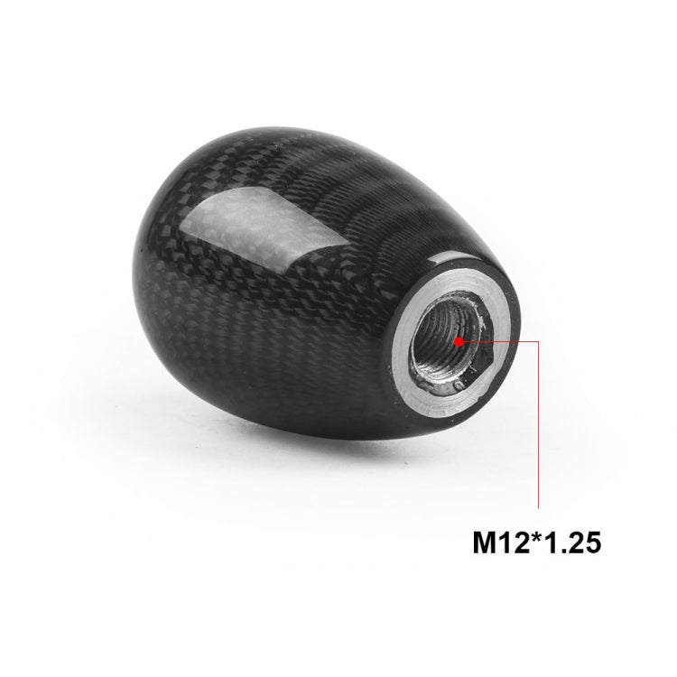 Black carbon fiber gear shift knob with threaded mounting hole end, size M12x1.25