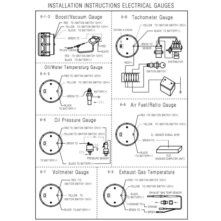 Air-fuel ratio gauge installation wiring diagram on instruction sheet