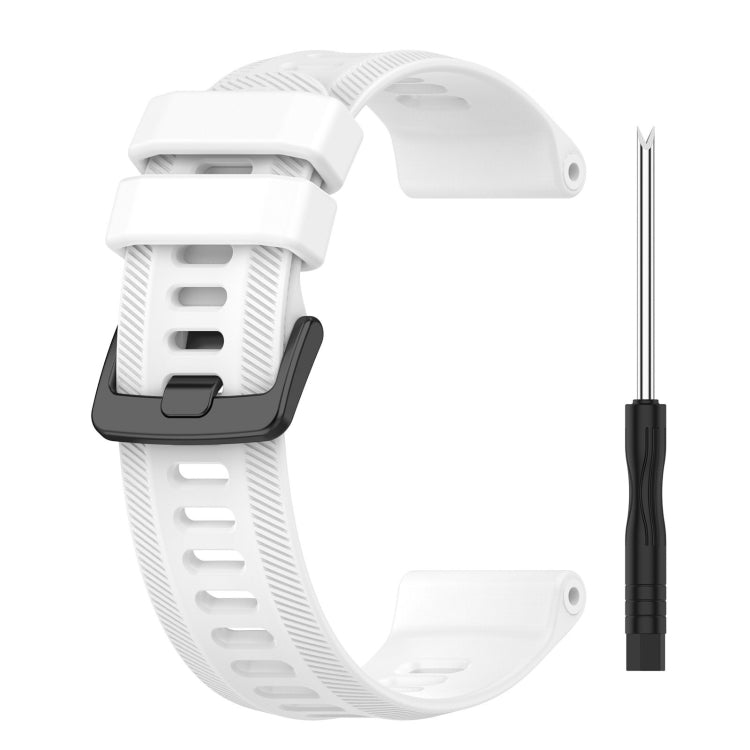 Silicone twill watch band, white strap with quick-release pins and included removal tool.