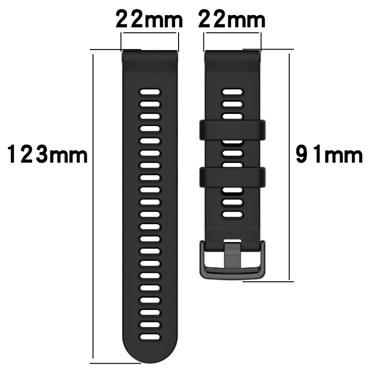 Silicone twill watch band size diagram: 22mm width, 123mm and 91mm lengths