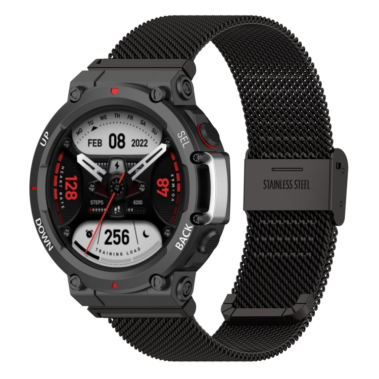 For Huami Amazfit T-Rex 2 Snap-fit Stainless Steel Mesh Watch Band