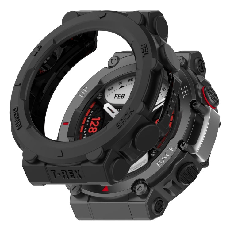 Rugged black TPU watch case with raised bezel and side buttons for sports watch