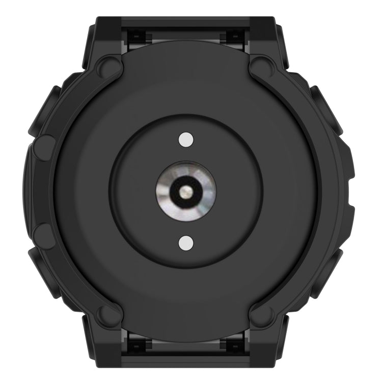 Black TPU watch case back cover with central camera-style opening and mounting clips