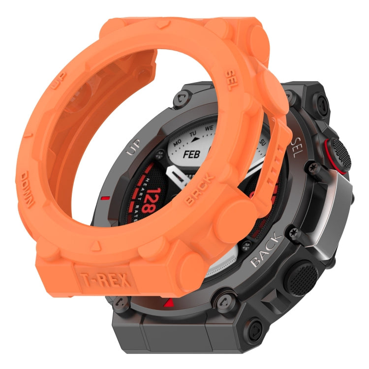 Orange rugged TPU watch case with raised bezel and protective side button positions