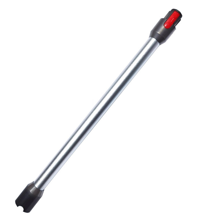 Silver metal vacuum extension rod straight pipe with gray end nozzle and red latch.